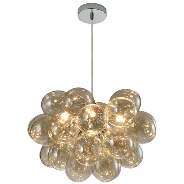 Clara Polished Chrome 5 Light Pendant Complete With Cognac Glasses