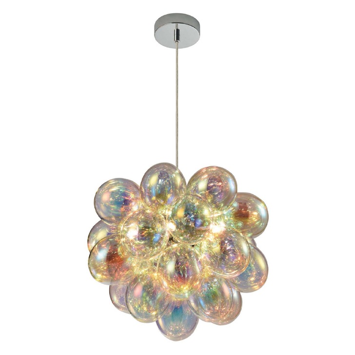 Clara Polished Chrome 5 Light Pendant Complete With Iridescent Glasses