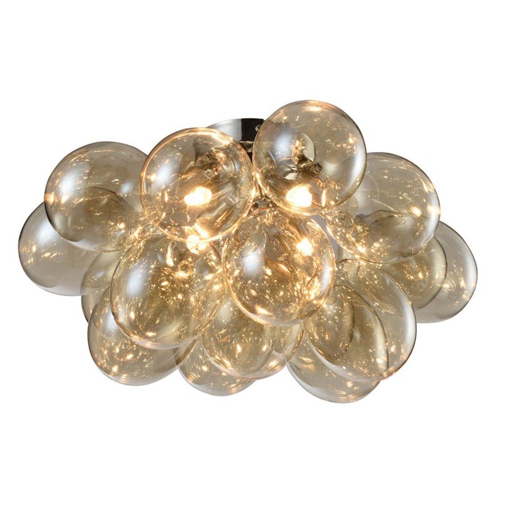 Clara Polished Chrome Flush 4 Light Ceiling Light Complete With Cognac Glasses