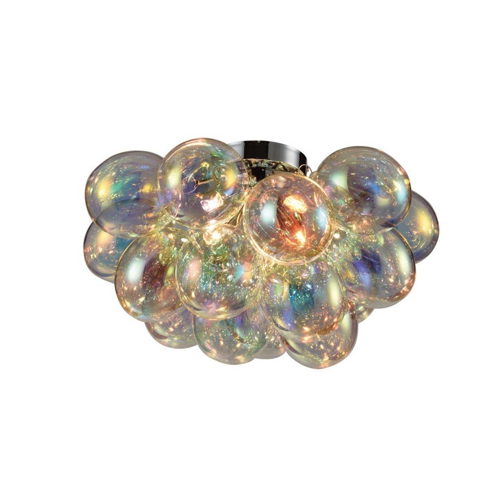 Clara Polished Chrome Flush 4 Light Ceiling Light Complete With Iridescent Glasses