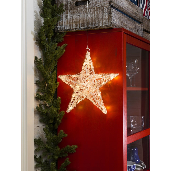 Clear Acrylic Hanging Star Christmas Decoration With Warm White LEDs