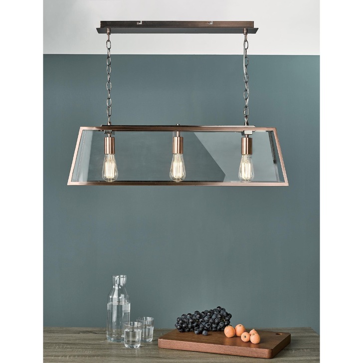 Dar Academy ACA0364 3 Light Bar Pendant In Antique Copper Finish