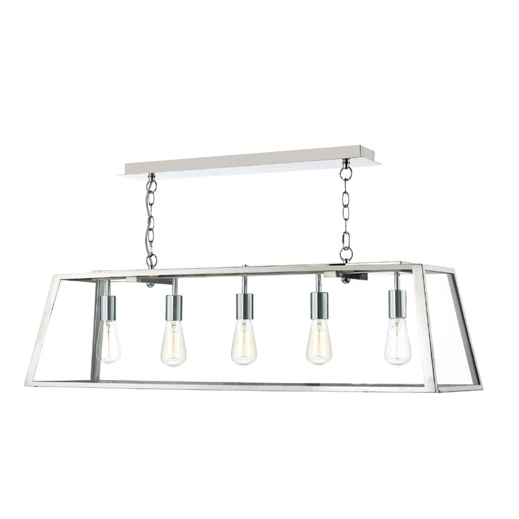 Dar Academy ACA0544 Polished Stainless Steel Finish 5 Light Bar Pendant