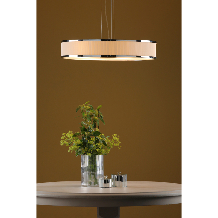 Dar Alvaro Polished Chrome 6 Light Pendant With Ivory Shade