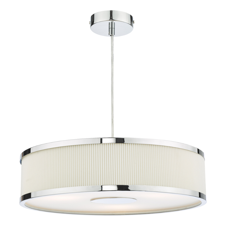 Dar Alvaro Polished Chrome Ivory Fabric 3 Light Pendant