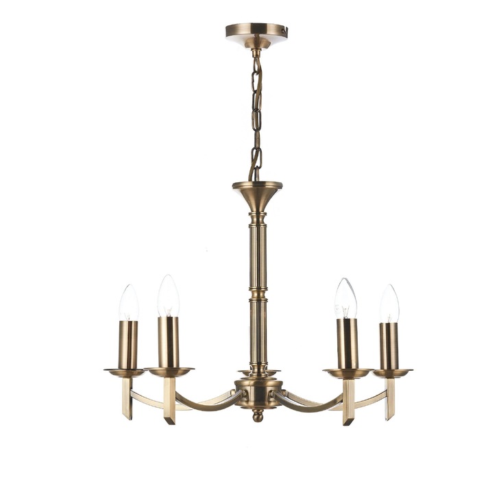 Dar Ambassador AMB0575 Antique Brass Finish 5 Light Chandelier