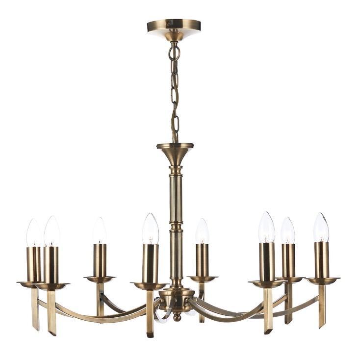 Dar Ambassador AMB0875 Antique Brass Finish 8 Light Chandelier