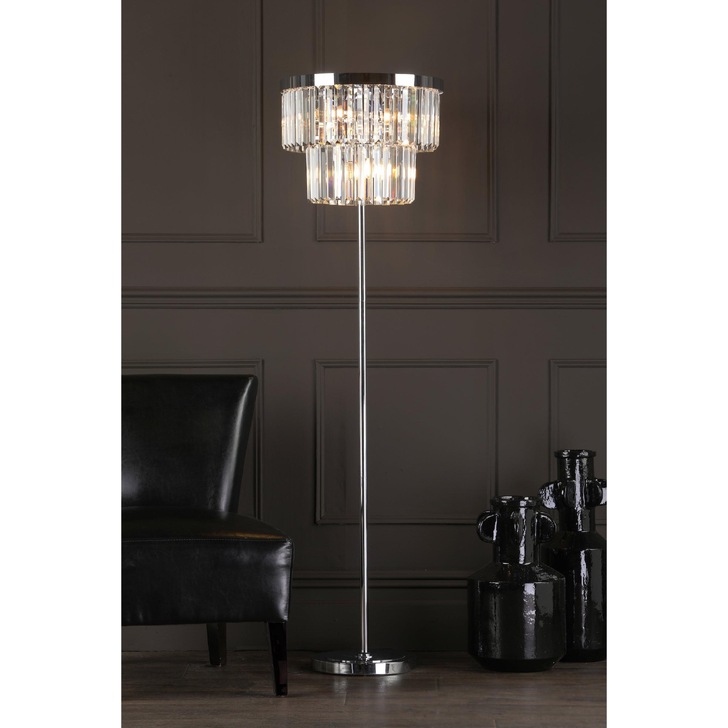 Dar Angel Polished Chrome Crystal Floor Lamp