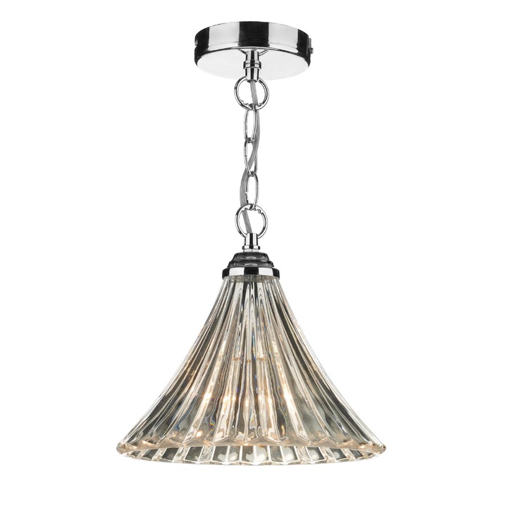 Dar Ardeche ARD0150 Polished Chrome Finish Single Pendant With Clear Fluted Glass