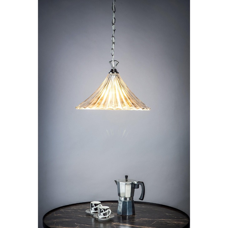 Dar Ardeche ARD868 Polished Chrome Finish Single Pendant With Clear Fluted Glass