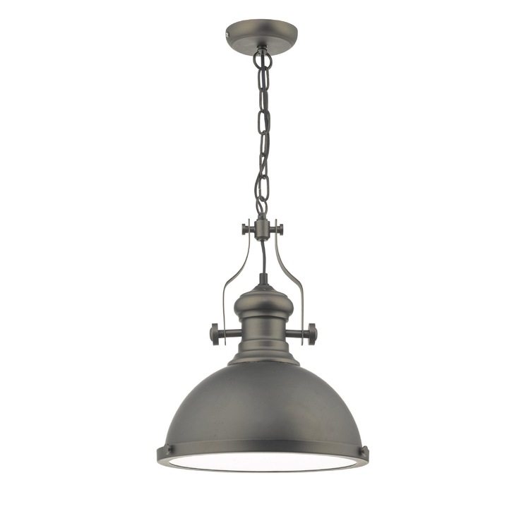 Dar Arona ARO0167 Single Pendant In Antique Pewter With Glass Diffuser