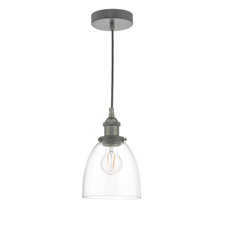 Dar Arvin ARV0161 Single Pendant In Antique Chrome With Glass Shade