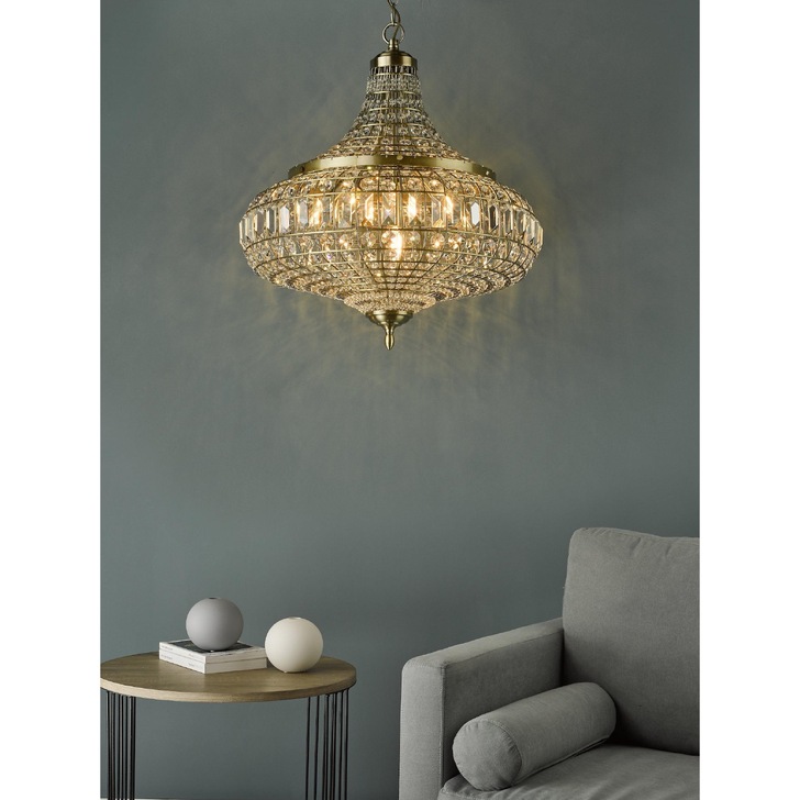 Dar Asmara 6 Light Antique Brass Crystal Pendant