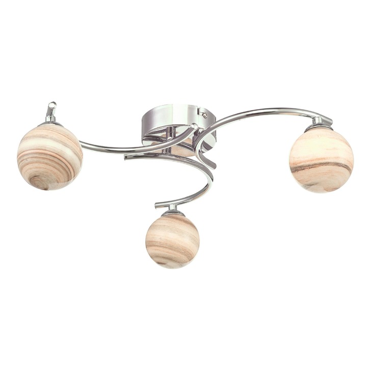 Dar Atiya 3 Light Polished Chrome Flush Ceiling Light Complete With Planet Style Glasses