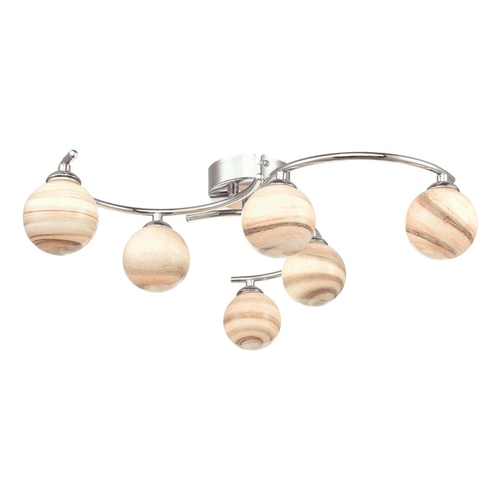 Dar Atiya 6 Light Polished Chrome Flush Ceiling Light Complete With Planet Style Glasses