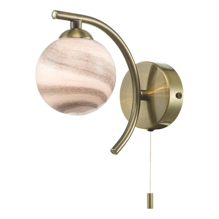 Dar Atiya Antique Brass Single Wall Light Complete With Planet Style Glass