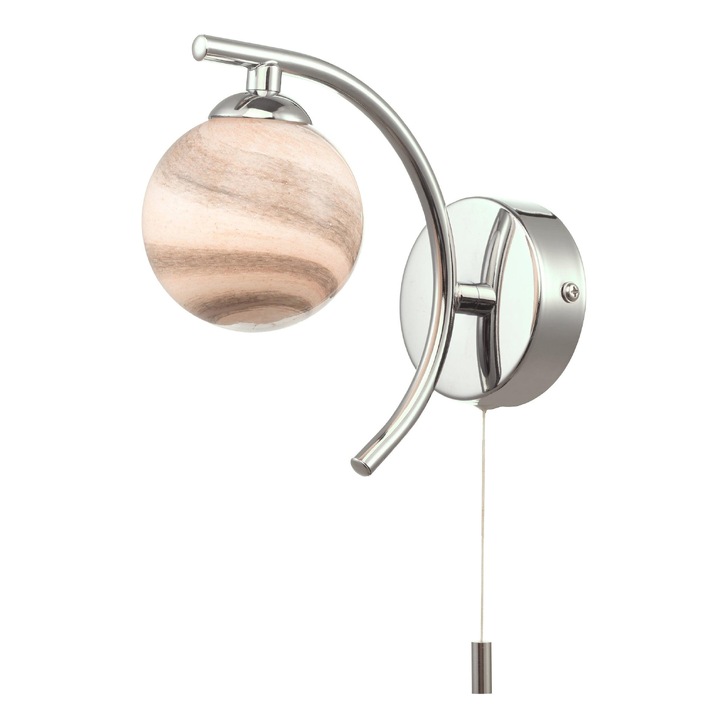 Dar Atiya Polished Chrome Single Wall Light Complete With Planet Style Glass