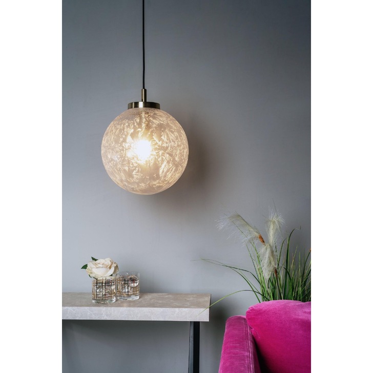 Dar Avari AVA0141 Single Pendant In Satin Brass Finish With Clear Frosted Glass