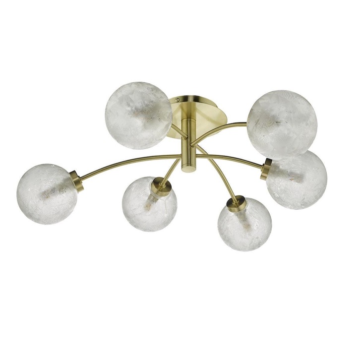 Dar Avari AVA6441 6 Light Semi Flush Ceiling Light In Satin Brass Finish With Clear Frosted Glasses