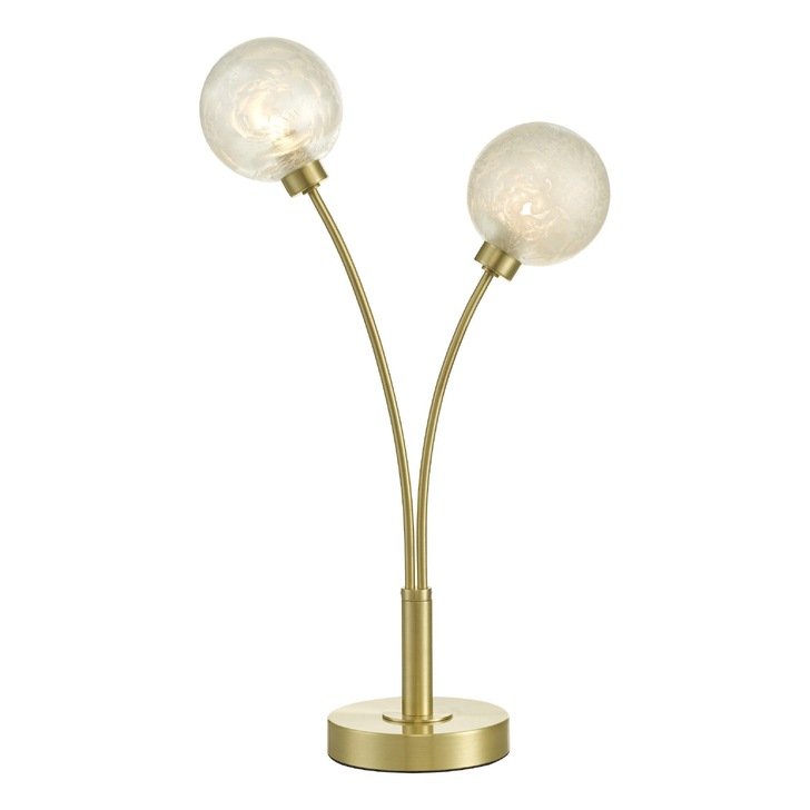 Dar Avari Satin Brass 2 Light Table Lamp Complete With Glass Shades