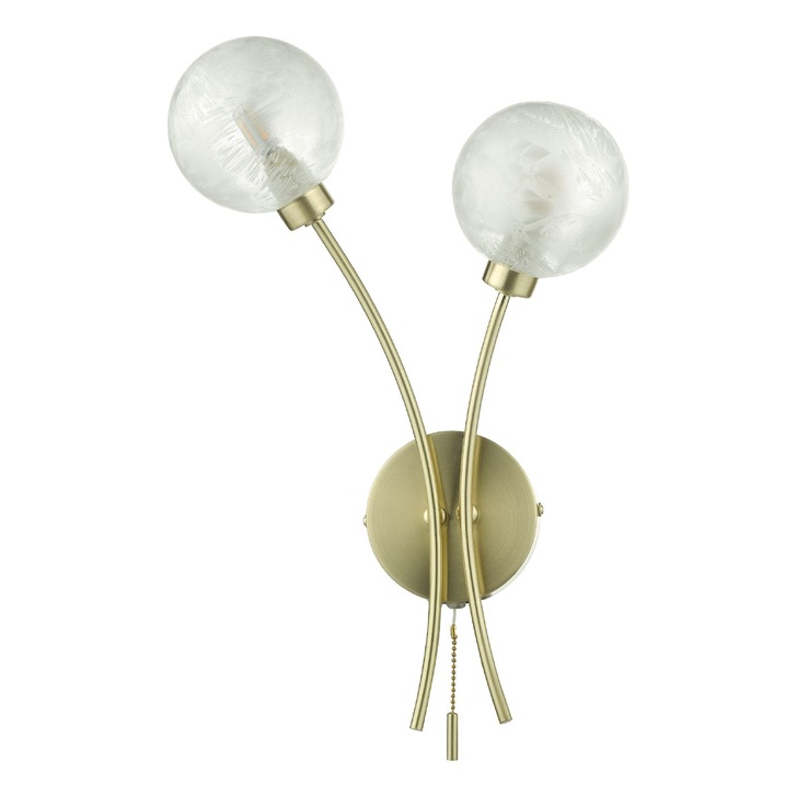 Dar Avari Satin Brass Double Wall Light Complete With Glass Shades