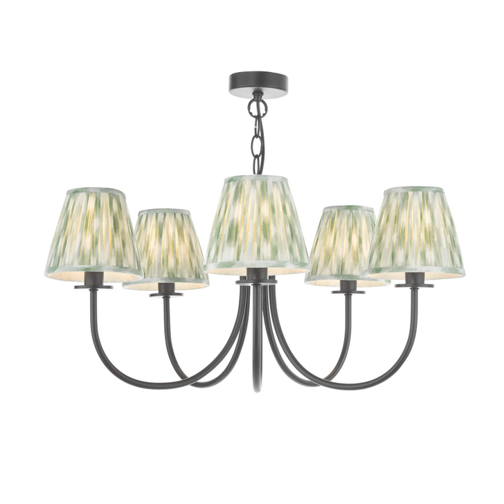 Dar Becca 5 Light Multi-Arm Chandelier Complete With Green Ikat Patterned Shades
