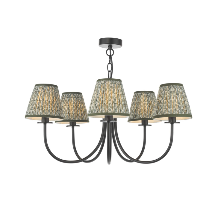 Dar Becca 5 Light Multi-Arm Chandelier Complete With Green Patterned Shades