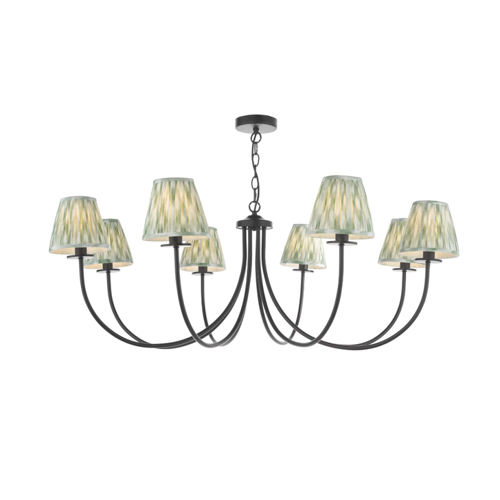 Dar Becca 8 Light Multi-Arm Chandelier Complete With Green Ikat Patterned Shades