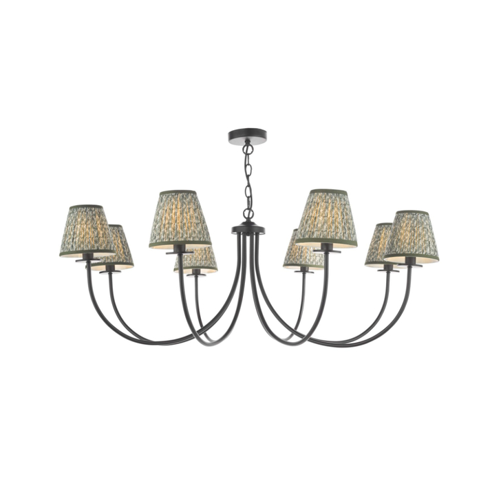 Dar Becca 8 Light Multi-Arm Chandelier Complete With Green Patterned Shades