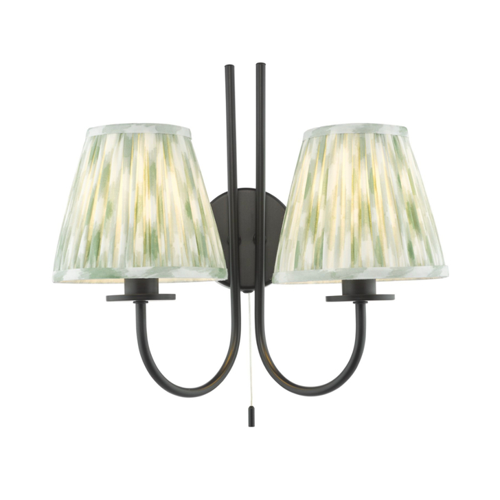 Dar Becca Double Wall Light Complete With Green Patterned Ikat Shades