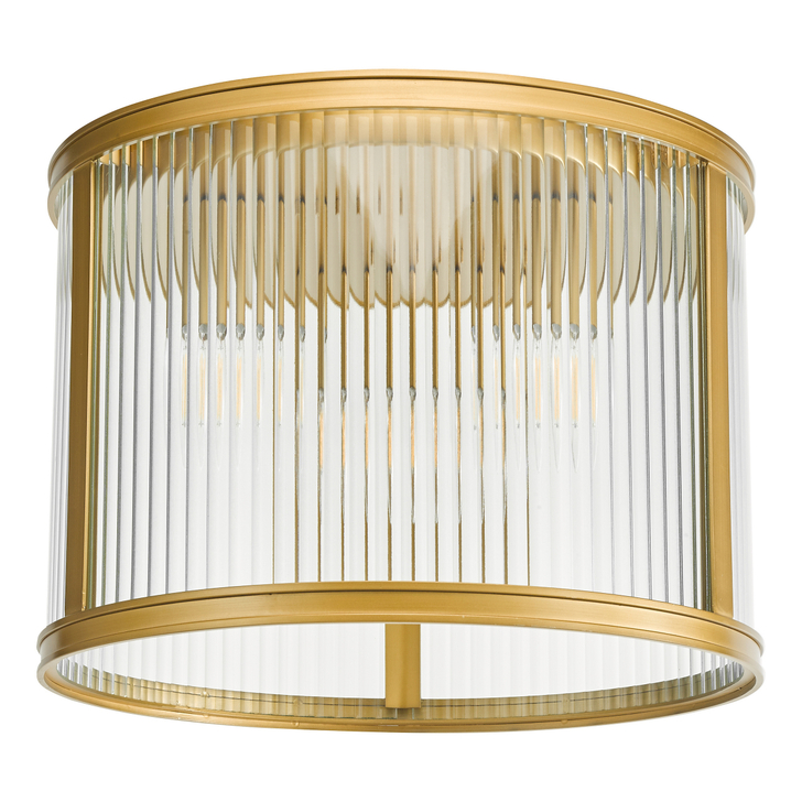Dar Bianka 3 Light Flush Satin Bronze and Ribbed Glass