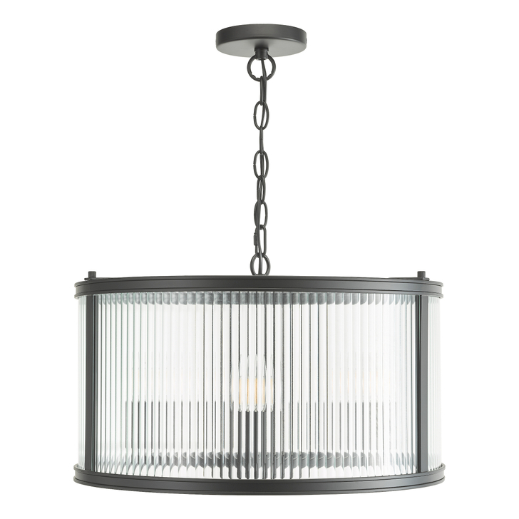 Dar Bianka 3 Light Pendant Matt Black and Ribbed Glass
