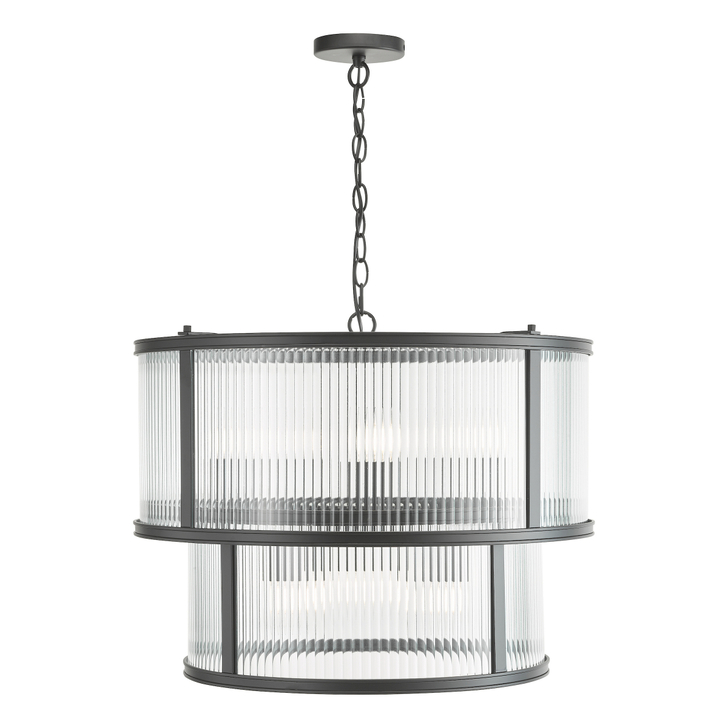 Dar Bianka 6 Light Pendant Matt Black and Ribbed Glass