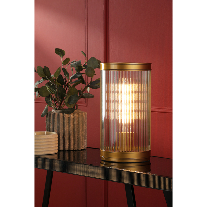 Dar Bianka Table Lamp Satin Bronze and Ribbed Glass