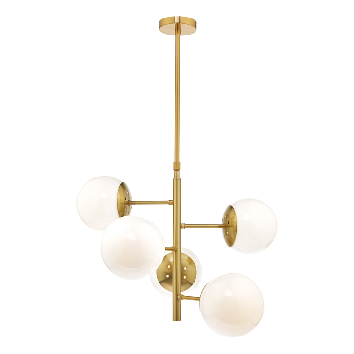 Dar Bombazine BOM0535 5 Light Pendant In Natural Brass Finish With Opal Glass