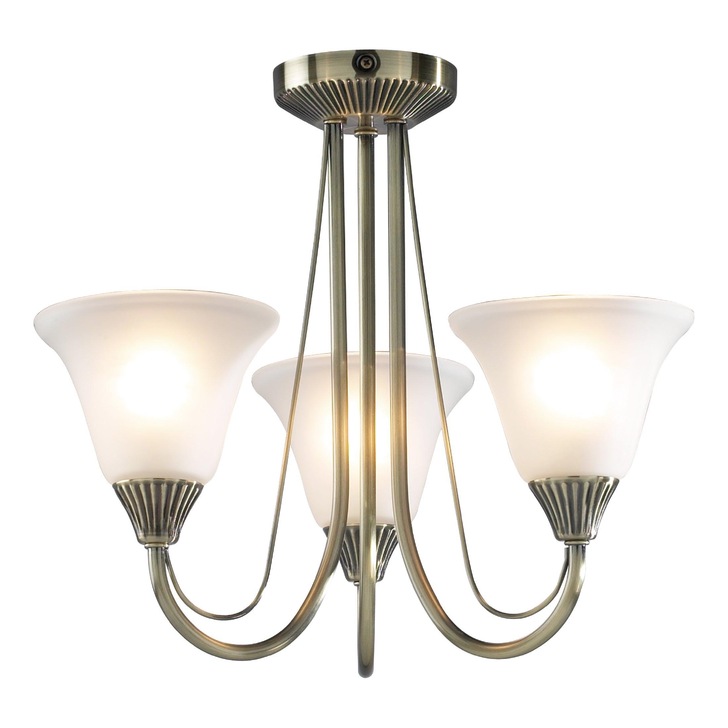 Dar Boston BOS03 Antique Brass Finish 3 Light Semi Flush Ceiling Light