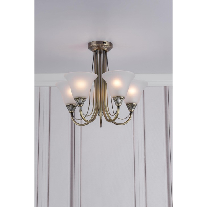 Dar Boston BOS05 Antique Brass Finish 5 Light Semi Flush Ceiling Light