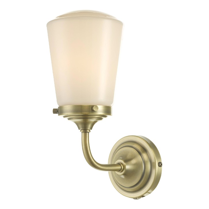 Dar Caden Antique Brass Bathroom Wall Light Complete With Opal Glass - IP44