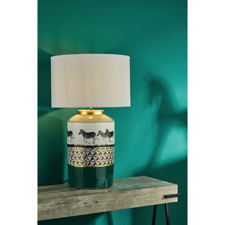 Dar Callie Green And Faceted Zebra Motif Large Ceramic Table Lamp - Base Only