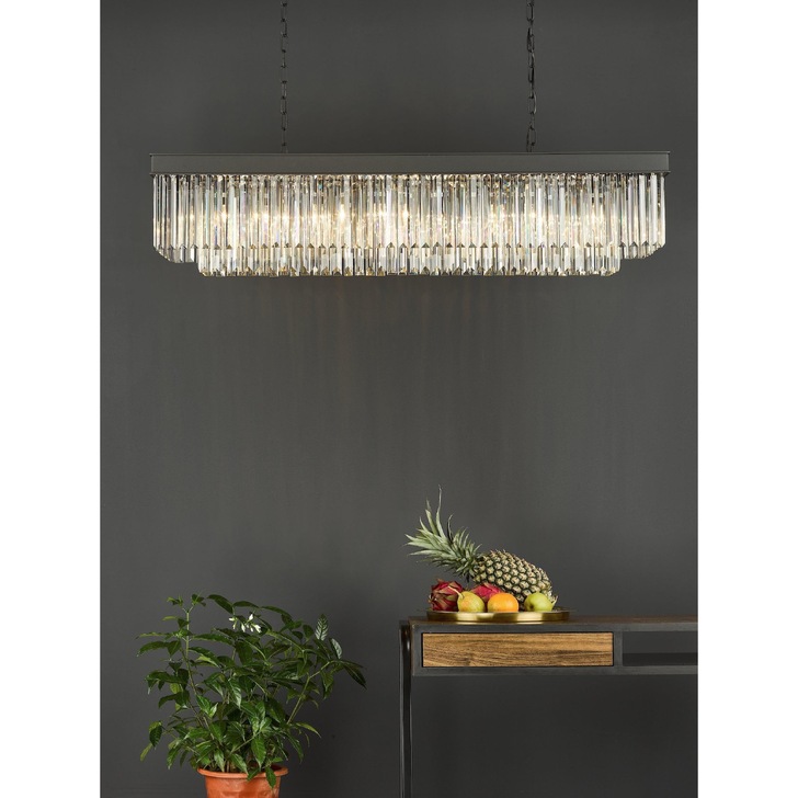 Dar Celeus Matt Black 6 Light Crystal Linear Bar Pendant