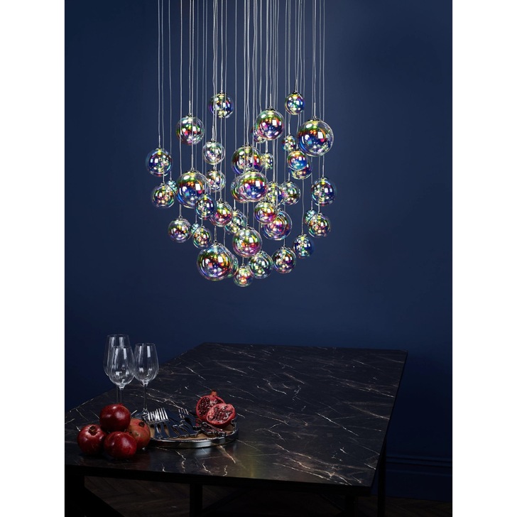 Dar Cesario CES1250 12 Light LED Cluster Pendant In Polished Chrome Finish With Multi Colour Glass shades