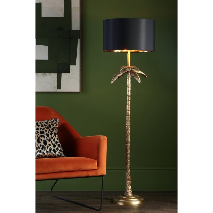 Dar Coco Antique Gold Palm Tree Floor Lamp Complete With Black With Shade