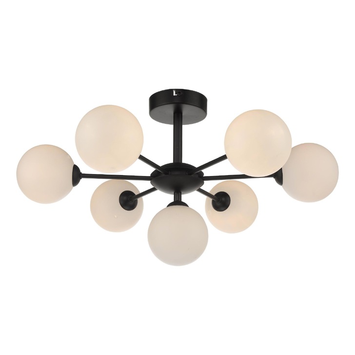 Dar Cohen Matt Black Semi-Flush 7 Light Complete With Opal Glasses