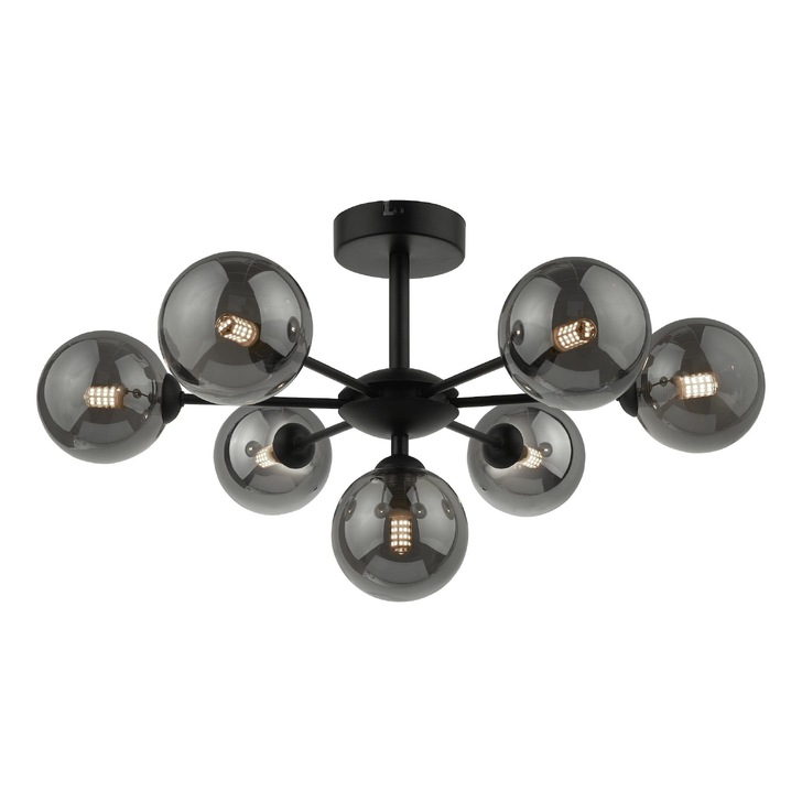 Dar Cohen Matt Black Semi-Flush 7 Light Complete With Smoked Glasses