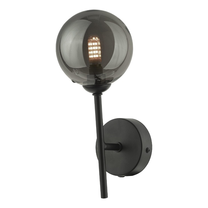 Dar Cohen Matt Black Single Wall Light Complete With Smoked Glass