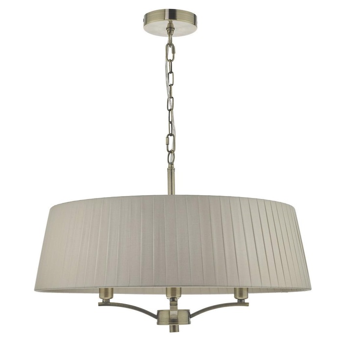 Dar Cristin CRI0429 4 Light Pendant In Antique Brass Finish Complete With Taupe Ribbon Shade