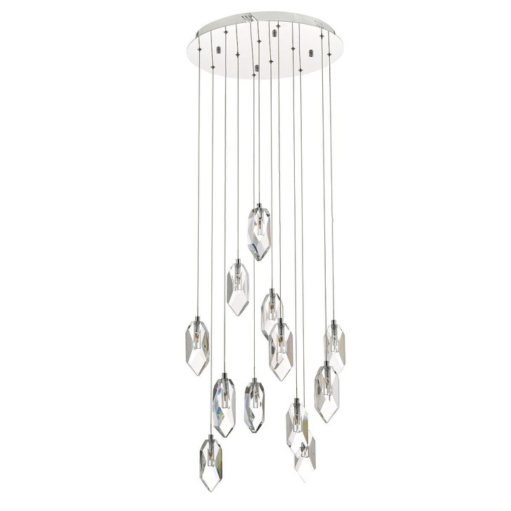 Dar Crystal CRY1250 12 Light Cluster Pendant In Polished Chrome & Crystal Finish