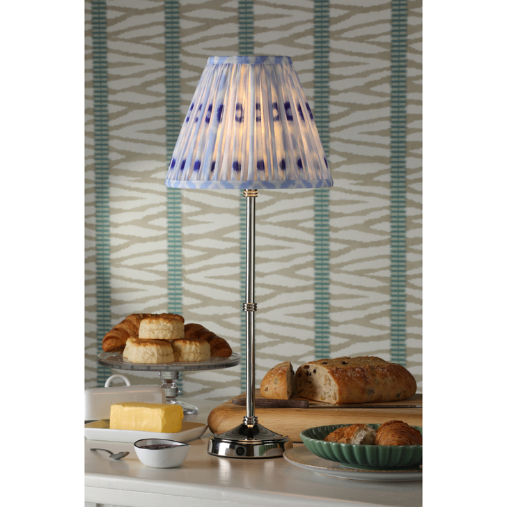 Dar Dahl Wireless Rechargeable Table Lamp Polished Nickel With Blue Mix Pattern Shade - Touch Dimmer 2800K Warm White LED