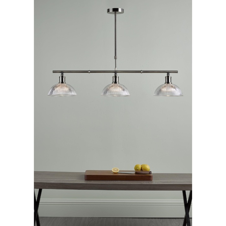 Dar Dara DAR0375 3 Light Bar Pendant In Antique Brass Finish With Clear Glass Shades