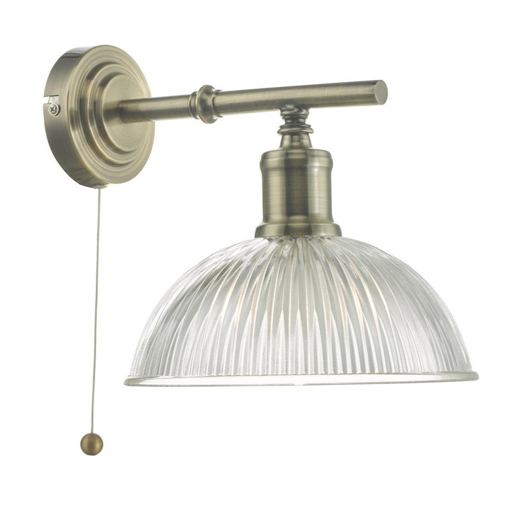 Dar Dara DAR0775 Single Wall Light In Antique Brass Finish With Clear Glass Shade